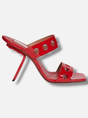 Alaïa Women's Red Perforated Patent Leather Mules Shoes Size EU:37 US:7